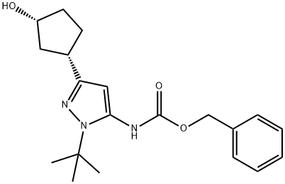 Carbamic acid, N-[1-(1,1-dimethylethyl)-3-[(1S,3R)-3-hydroxycyclopentyl]-1H-pyrazol-5-yl]-, phenylmethyl ester 化学構造式