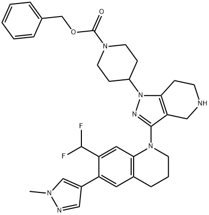 1-Piperidinecarboxylic acid, 4-[3-[7-(difluoromethyl)-3,4-dihydro-6-(1-methyl-1H-pyrazol-4-yl)-1(2H)-quinolinyl]-4,5,6,7-tetrahydro-1H-pyrazolo[4,3-c]pyridin-1-yl]-, phenylmethyl ester Structure