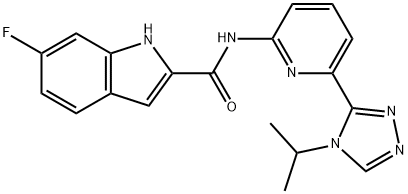 1H-Indole-2-carboxamide, 6-fluoro-N-[6-[4-(1-methylethyl)-4H-1,2,4-triazol-3-yl]-2-pyridinyl]- 化学構造式