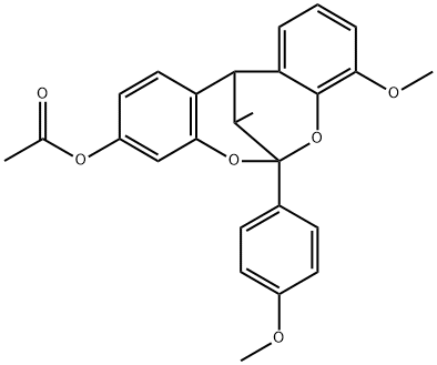 8-メトキシ-6-(4-メトキシフェニル)-13-メチル-6,12-メタノ-12H-ジベンゾ[d,g][1,3]ジオキソシン-3-オールアセタート 化学構造式