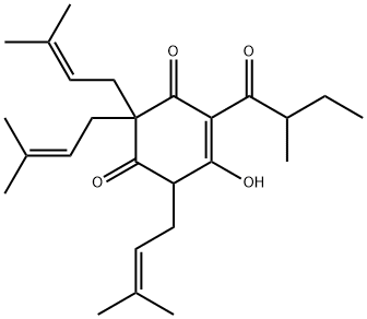 5-ヒドロキシ-2,2,6-トリス(3-メチルブタ-2-エン-1-イル)-4-(2-メチルブタノイル)シクロヘキサ-4-エン-1,3-ジオン 化学構造式