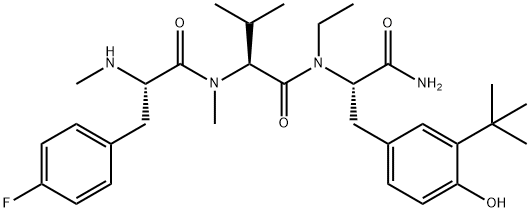 N-メチル-4-フルオロ-L-Phe-N-メチル-L-Val-3-tert-ブチル-Tyr-エチルNH2 化学構造式