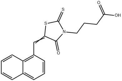 4-[(5Z)-5-(naphthalen-1-ylmethylidene)-4-oxo-2-sulfanylidene-1,3-thiazolidin-3-yl]butanoic acid 化学構造式