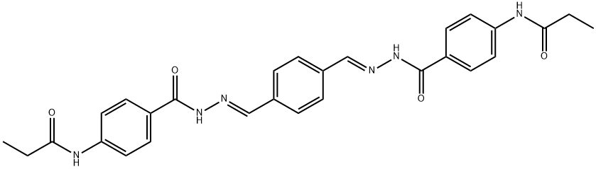 N,N'-[1,4-phenylenebis(methylylidene-1-hydrazinyl-2-ylidenecarbonyl-4,1-phenylene)]dipropanamide Structure