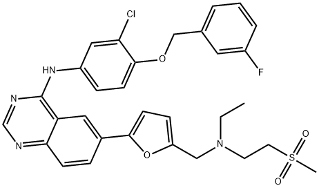 N-[3-氯-4-[[ (3-氟苯基)甲基]氧基]苯基]-6-[5-[[乙基[2-(甲基磺酰基)乙基]氨基]甲基]-2-呋喃基]-4-喹唑啉, 320337-10-8, 结构式