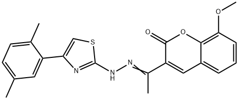 2H-1-Benzopyran-2-one, 3-[1-[2-[4-(2,5-dimethylphenyl)-2-thiazolyl]hydrazinylidene]ethyl]-8-methoxy- Structure