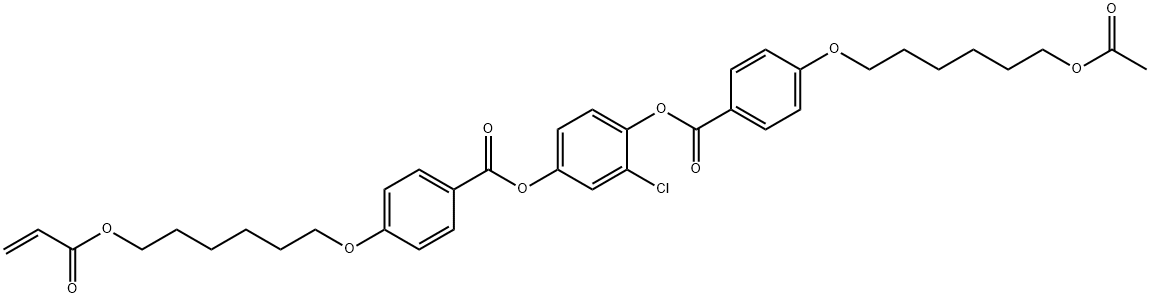 Benzoic acid, 4-[[6-(acetyloxy)hexyl]oxy]-, 2-chloro-4-[[4-[[6-[(1-oxo-2-propen-1-yl)oxy]hexyl]oxy]benzoyl]oxy]phenyl ester Struktur