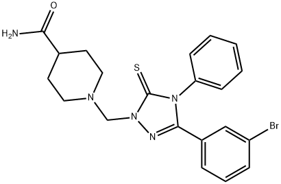 1-[[3-(3-bromophenyl)-4-phenyl-5-sulfanylidene-1,2,4-triazol-1-yl]methyl]piperidine-4-carboxamide Struktur