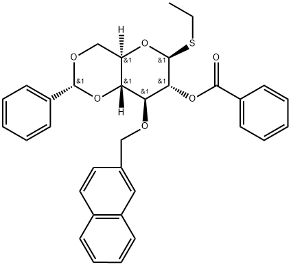 Ethyl 2-O-benzoyl-3-O-(2-methylnaphthyl)-4,6-O-benzylidene-1-thio-β-D-glucopyranoside, 352008-11-8, 结构式