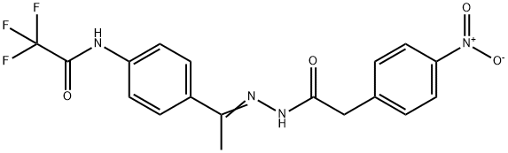 2,2,2-trifluoro-N-[4-[(Z)-C-methyl-N-[[2-(4-nitrophenyl)acetyl]amino]carbonimidoyl]phenyl]acetamide Struktur