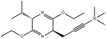 Pyrazine, 3,6-diethoxy-2,5-dihydro-2-(1-methylethyl)-5-[3-(trimethylsilyl)-2-propyn-1-yl]-, (2S,5R)- Structure