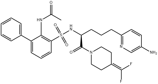 Acetamide, N-[3-[[[(1S)-4-(5-amino-2-pyridinyl)-1-[[4-(difluoromethylene)-1-piperidinyl]carbonyl]butyl]amino]sulfonyl][1,1'-biphenyl]-2-yl]- Structure