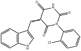 (5E)-1-(2-chlorophenyl)-5-(1H-indol-3-ylmethylidene)-2-sulfanylidene-1,3-diazinane-4,6-dione Structure