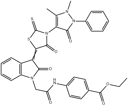 ethyl 4-[[2-[(3Z)-3-[3-(1,5-dimethyl-3-oxo-2-phenylpyrazol-4-yl)-4-oxo-2-sulfanylidene-1,3-thiazolidin-5-ylidene]-2-oxoindol-1-yl]acetyl]amino]benzoate|