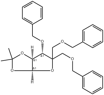 β-D-threo-Pentofuranose, 1,2-O-(1-methylethylidene)-4-C-[(phenylmethoxy)methyl]-3,5-bis-O-(phenylmethyl)- 化学構造式