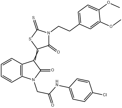 380552-09-0 N-(4-chlorophenyl)-2-[(3Z)-3-[3-[2-(3,4-dimethoxyphenyl)ethyl]-4-oxo-2-sulfanylidene-1,3-thiazolidin-5-ylidene]-2-oxoindol-1-yl]acetamide