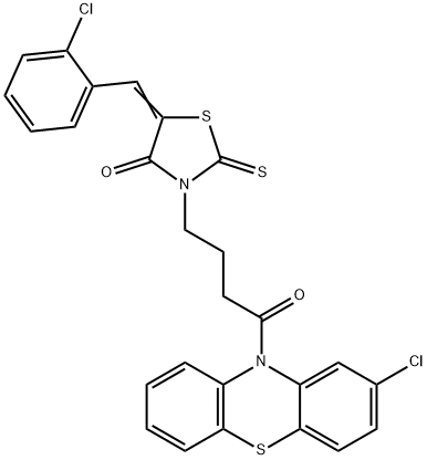 (5Z)-3-[4-(2-chlorophenothiazin-10-yl)-4-oxobutyl]-5-[(2-chlorophenyl)methylidene]-2-sulfanylidene-1,3-thiazolidin-4-one Structure