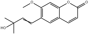 2H-1-Benzopyran-2-one, 6-(3-hydroxy-3-methyl-1-buten-1-yl)-7-methoxy- Struktur