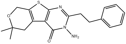 3-amino-6,6-dimethyl-2-(2-phenylethyl)-5,8-dihydropyrano[2,3]thieno[2,4-d]pyrimidin-4-one 结构式