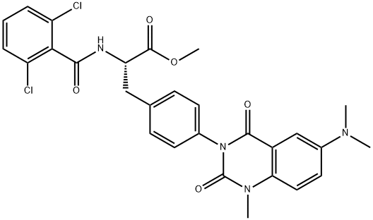 4-(1,2,3,4-テトラヒドロ-1-メチル-2,4-ジオキソキナゾリン-3-イル)-N-(2,6-ジクロロベンゾイル)-L-フェニルアラニン 化学構造式