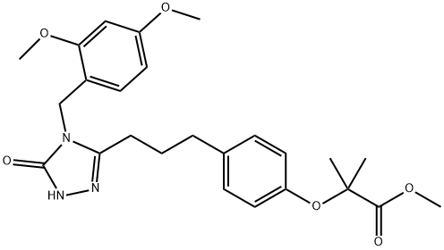 Propanoic acid, 2-[4-[3-[4-[(2,4-dimethoxyphenyl)methyl]-4,5-dihydro-5-oxo-1H-1,2,4-triazol-3-yl]propyl]phenoxy]-2-methyl-, methyl ester,425672-76-0,结构式