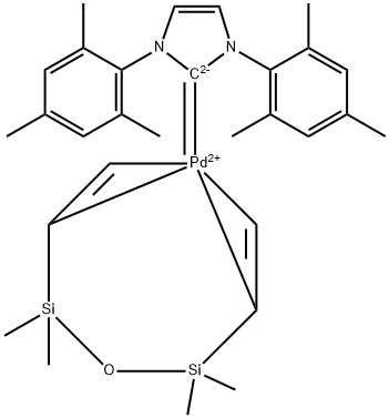 [1,3-双(2,6-二异丙基苯)咪唑-2-基][,3-二乙烯基-1,1,3,3,-四甲基二硅氧烷]钯(0),441018-46-8,结构式