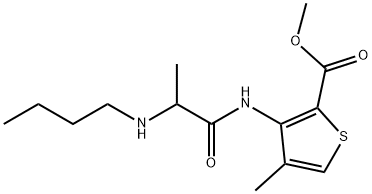 2-Thiophenecarboxylic acid, 3-[[2-(butylamino)-1-oxopropyl]amino]-4-methyl-, methyl ester Struktur