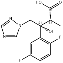(2R,3R)-2-メチル-3-ヒドロキシ-3-(2,5-ジフルオロフェニル)-4-(1H-1,2,4-トリアゾール-1-イル)ブタン酸 化学構造式