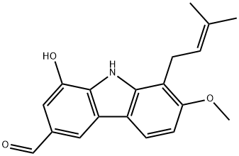 1-Prenyl-2-methoxy-
6-formyl-8-hydroxy-9H-carbazole 化学構造式