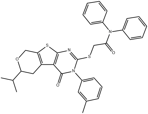 2-[[3-(3-methylphenyl)-4-oxo-6-propan-2-yl-6,8-dihydro-5H-pyrano[2,3]thieno[2,4-b]pyrimidin-2-yl]sulfanyl]-N,N-diphenylacetamide Structure