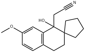 (±)-3'',4''-Dihydro-1''-hydroxy-7''-methoxy-spiro[cyclopentane-1,2''(1''H)-naphthalene]-1''-acetonitrile Structure