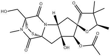 Spiro[furan-2(3H),7'(8'H)-[3,9a](iminomethano)[9aH]cyclopenta[4,5]pyrrolo[2,1-c][1,2,4]dithiazine]-3,4',10'(3'H)-trione, 8'-(acetyloxy)hexahydro-8'a-hydroxy-3'-(hydroxymethyl)-4,4,5,11'-tetramethyl-, (2R,3'R,5R,5'aR,8'S,8'aS,9'aR)-,52988-50-8,结构式