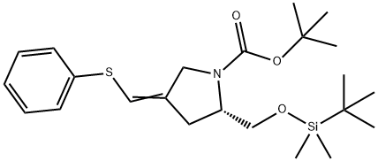 1-Pyrrolidinecarboxylic acid, 2-[[[(1,1-dimethylethyl)dimethylsilyl]oxy]methyl]-4-[(phenylthio)methylene]-, 1,1-dimethylethyl ester, (2S)- Structure