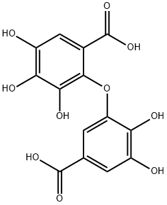 Benzoic acid, 2-(5-carboxy-2,3-dihydroxyphenoxy)-3,4,5-trihydroxy- Struktur