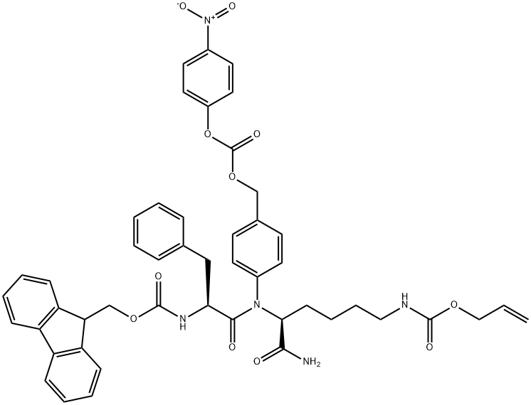 Fmoc-Phe-Lys(Alloc)-pAB-PNP Struktur