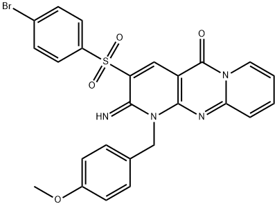 3-(4-bromophenyl)sulfonyl-2-imino-1-[(4-methoxyphenyl)methyl]dipyrido[1,2-d:3',4'-f]pyrimidin-5-one Structure