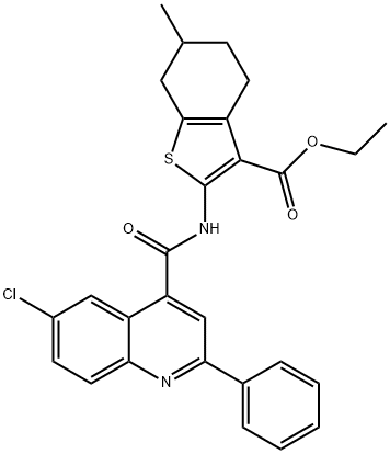 ethyl 2-(6-chloro-2-phenylquinoline-4-carboxamido)-6-methyl-4,5,6,7-tetrahydrobenzo[b]thiophene-3-carboxylate,587851-45-4,结构式