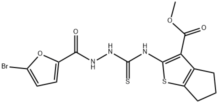 methyl 2-(2-(5-bromofuran-2-carbonyl)hydrazinecarbothioamido)-5,6-dihydro-4H-cyclopenta[b]thiophene-3-carboxylate,588679-15-6,结构式