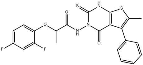 2-(2,4-difluorophenoxy)-N-(6-methyl-4-oxo-5-phenyl-2-sulfanylidene-1H-thieno[2,3-d]pyrimidin-3-yl)propanamide Structure