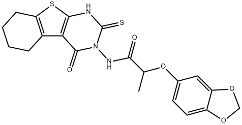 2-(1,3-benzodioxol-5-yloxy)-N-(4-oxo-2-sulfanylidene-5,6,7,8-tetrahydro-1H-[1]benzothiolo[2,3-d]pyrimidin-3-yl)propanamide Structure