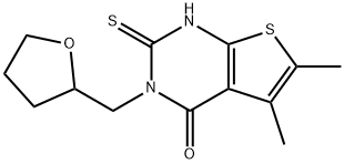 5,6-dimethyl-3-(oxolan-2-ylmethyl)-2-sulfanylidene-1H-thieno[2,3-d]pyrimidin-4-one 化学構造式