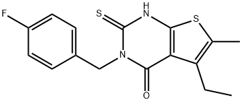 5-ethyl-3-[(4-fluorophenyl)methyl]-6-methyl-2-sulfanylidene-1H-thieno[2,3-d]pyrimidin-4-one Structure