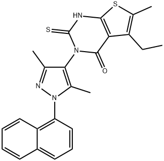 3-(3,5-dimethyl-1-naphthalen-1-ylpyrazol-4-yl)-5-ethyl-6-methyl-2-sulfanylidene-1H-thieno[2,3-d]pyrimidin-4-one Structure