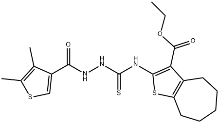 ethyl 2-(2-(4,5-dimethylthiophene-3-carbonyl)hydrazinecarbothioamido)-5,6,7,8-tetrahydro-4H-cyclohepta[b]thiophene-3-carboxylate Structure