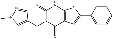 3-[(1-methylpyrazol-4-yl)methyl]-6-phenyl-2-sulfanylidene-1H-thieno[2,3-d]pyrimidin-4-one Struktur