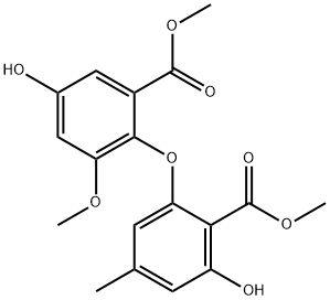 Benzoic acid, 5-hydroxy-2-[3-hydroxy-2-(methoxycarbonyl)-5-methylphenoxy]-3-methoxy-, methyl ester Struktur