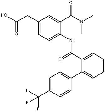 2-(3-(dimethylcarbamoyl)-4-(4'-(trifluoromethyl)biphenyl-2-ylcarboxamido)phenyl)acetic acid Struktur
