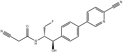 2-Cyano-N-{(1R,2S)-1-[4-(6-cyano-3-pyridinyl)phenyl]-3-fluoro-1-hydroxy-2-propanyl}acetamide 化学構造式