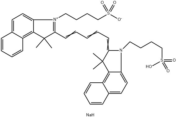 2-[5-[1,1-二甲基-3-(4-磺酸基丁基)-1,3-二氢苯并[E]吲哚-2-亚基]-戊-1,3-二烯基]-1,1-二甲基-3-(4-磺酸基丁基)-1H-苯并[E]吲哚内盐钠盐, 64285-36-5, 结构式