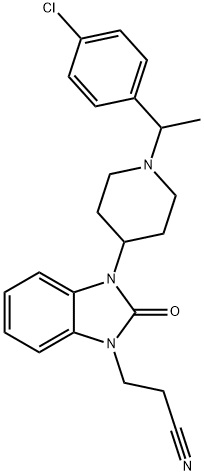 1H-Benzimidazole-1-propanenitrile, 3-[1-[1-(4-chlorophenyl)ethyl]-4-piperidinyl]-2,3-dihydro-2-oxo- 化学構造式